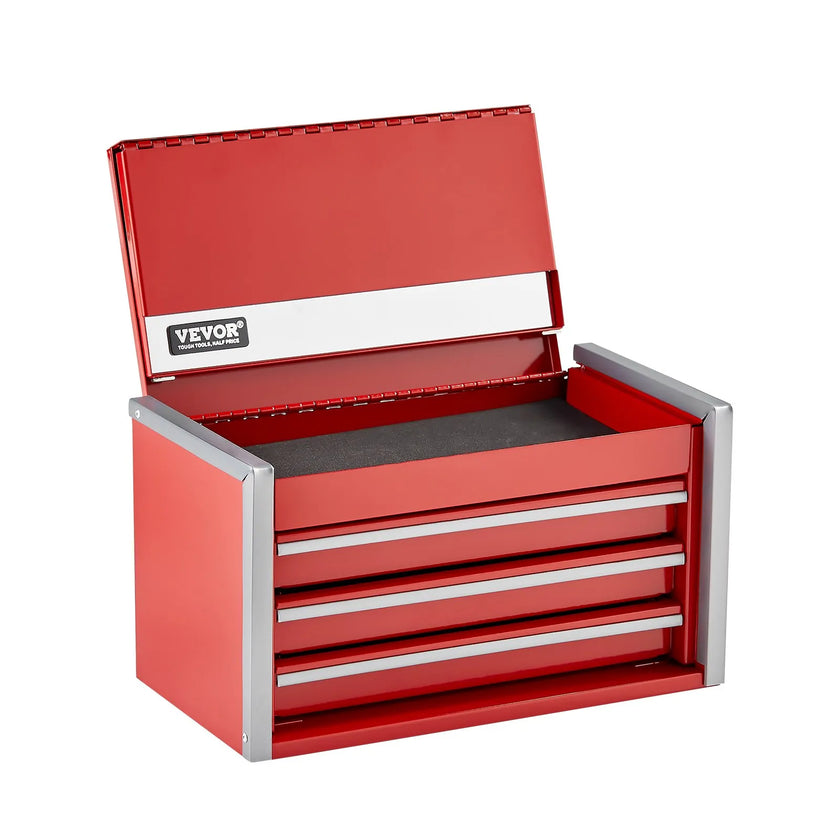 VEVOR Tool Box 8.6-inch Portable Metal Tool Box 3 Drawers Tool Organizer Red
