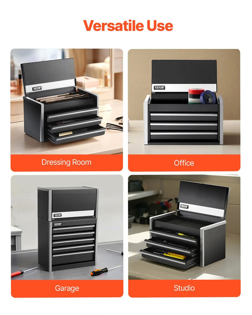 VEVOR Tool Box 8.6-inch Portable Metal Tool Box with 3 Drawers Tool Organizer
