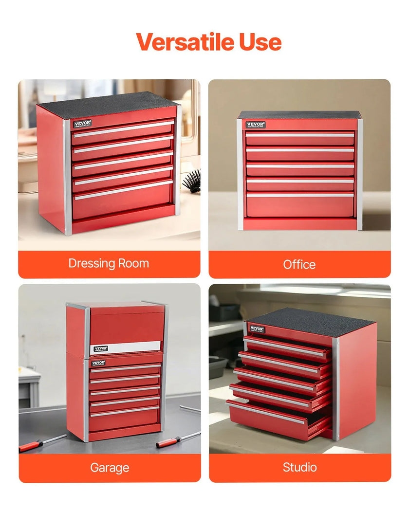 VEVOR Tool Box 8.6-inch Portable Metal Tool Box 5 Drawers Tool Organizer Red