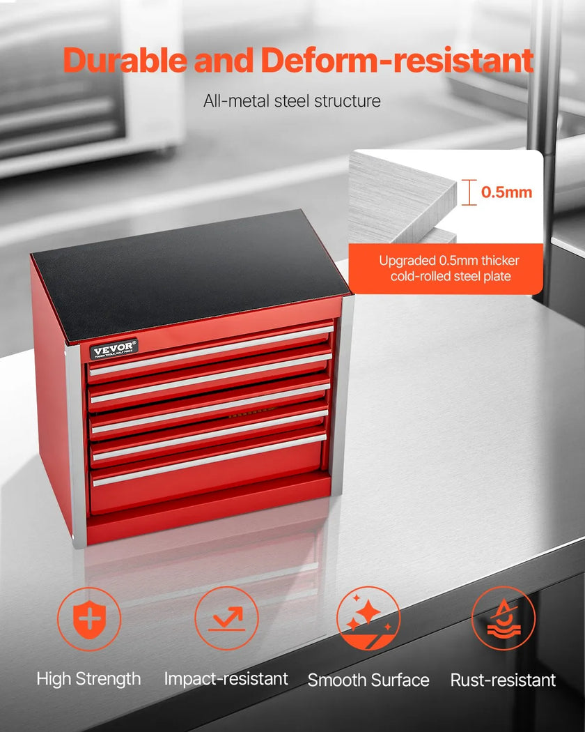 VEVOR Tool Box 8.6-inch Portable Metal Tool Box 5 Drawers Tool Organizer Red