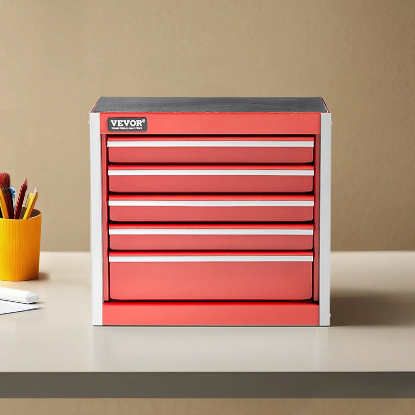 VEVOR Tool Box 8.6-inch Portable Metal Tool Box 5 Drawers Tool Organizer Red