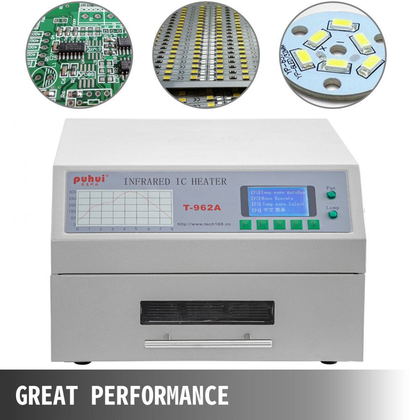 VEVOR Reflow Oven T962A 110V Reflow Soldering Machine 1500W 300 x 320 mm SMD SMT BGA Professional Automatic Infrared Heater Soldering Machine W/Smoke Exhaust Chimney Cooling Efficiency