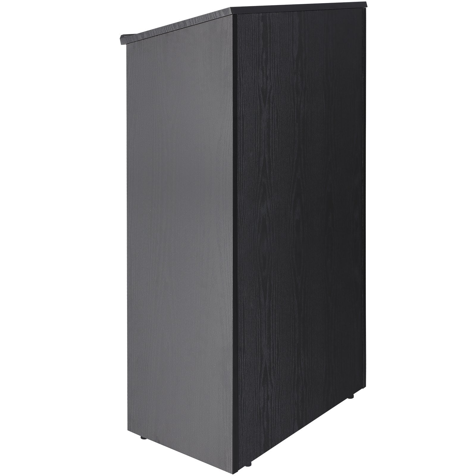 VEVOR Podium Stand, 47 in Hostess Stand with 4 Rolling Wheels, Wood Podium with Storage Shelves, and Slant Desktop, Lecterns & Podiums for Church, Office, School, Home, Black