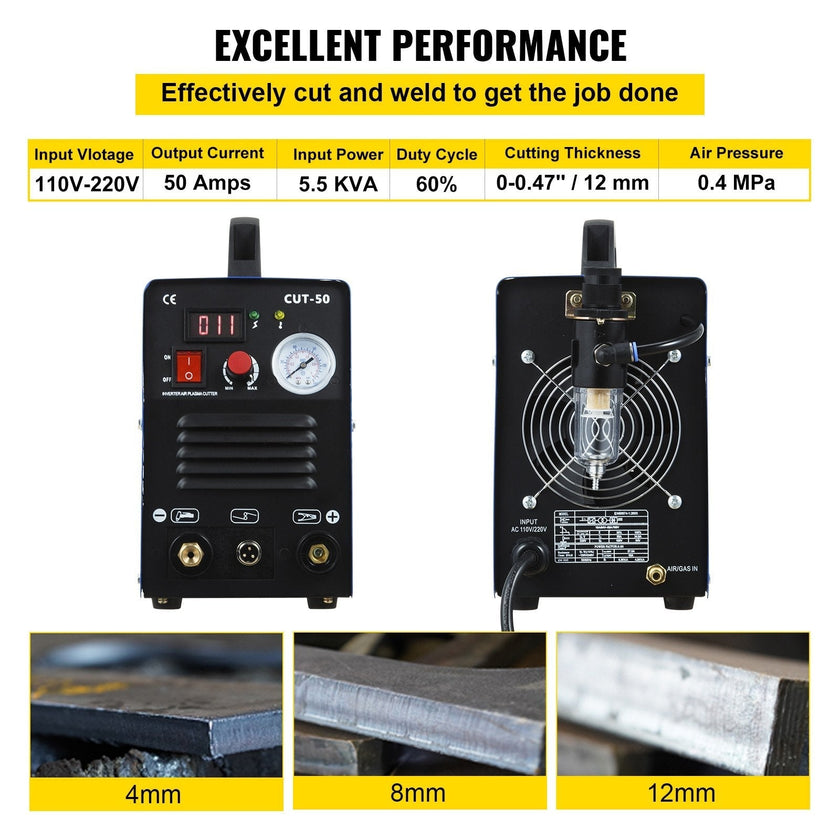 VEVOR Plasma Cutter, CUT-50 Air Inverter Plasma Cutter, 50A Plasma Cutting Machine, Max Cutting Thickness 0.47\