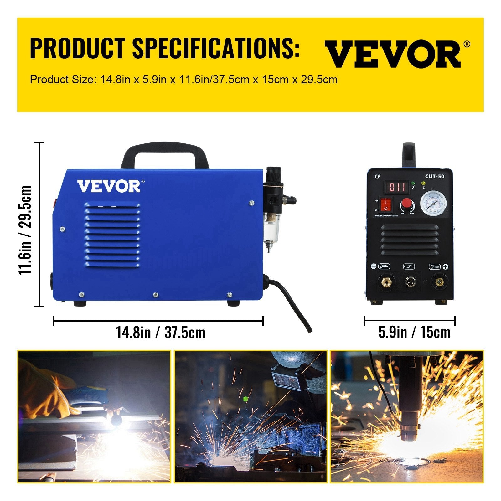 VEVOR Plasma Cutter, CUT-50 Air Inverter Plasma Cutter, 50A Plasma Cutting Machine, Max Cutting Thickness 0.47\