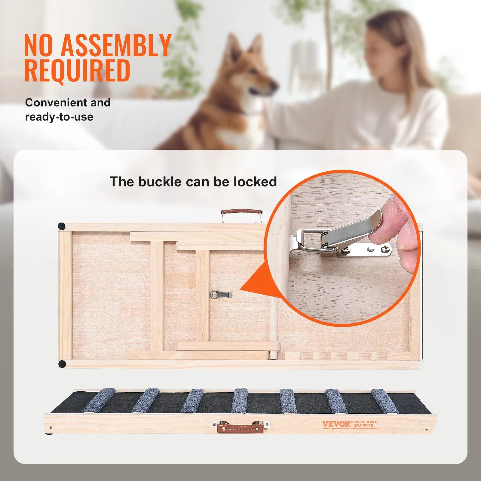 VEVOR Dog Ramp, Folding Pet Ramp for Bed, Adjustable Dog Ramp for Small, Large, Old Dogs & Cats, Wooden Pet Ramp with 39.3