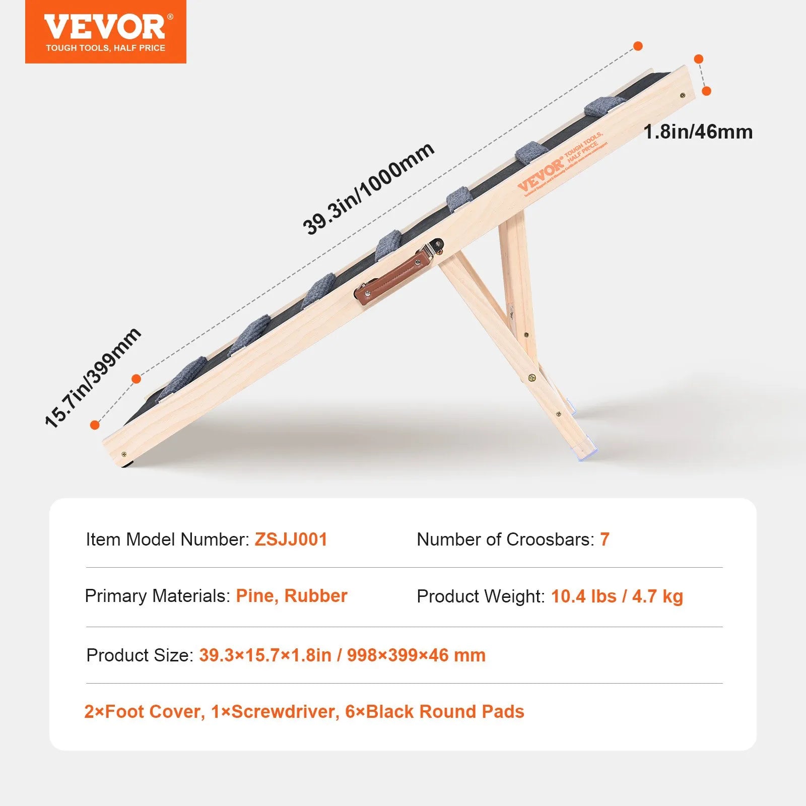 VEVOR Dog Ramp, Folding Pet Ramp for Bed, Adjustable Dog Ramp for Small, Large, Old Dogs & Cats, Wooden Pet Ramp with 39.3