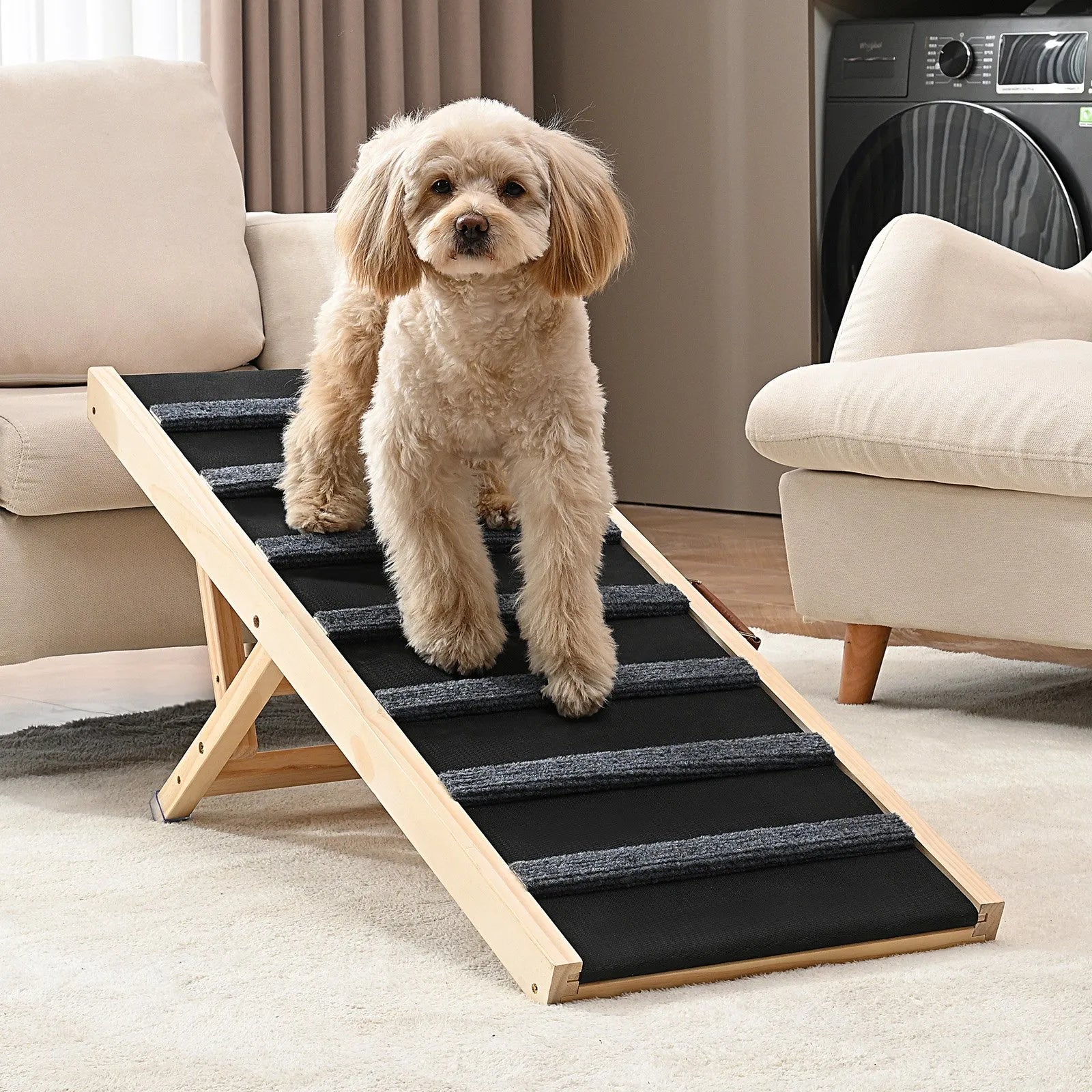 VEVOR Dog Ramp, Folding Pet Ramp for Bed, Adjustable Dog Ramp for Small, Large, Old Dogs & Cats, Wooden Pet Ramp with 39.3