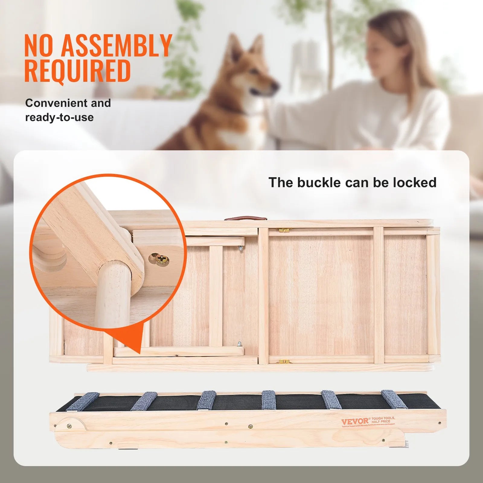 VEVOR Dog Ramp, Folding Pet Ramp for Bed, Adjustable Dog Ramp for Small, Large, Old Dogs & Cats, Wooden Pet Ramp with 41.3