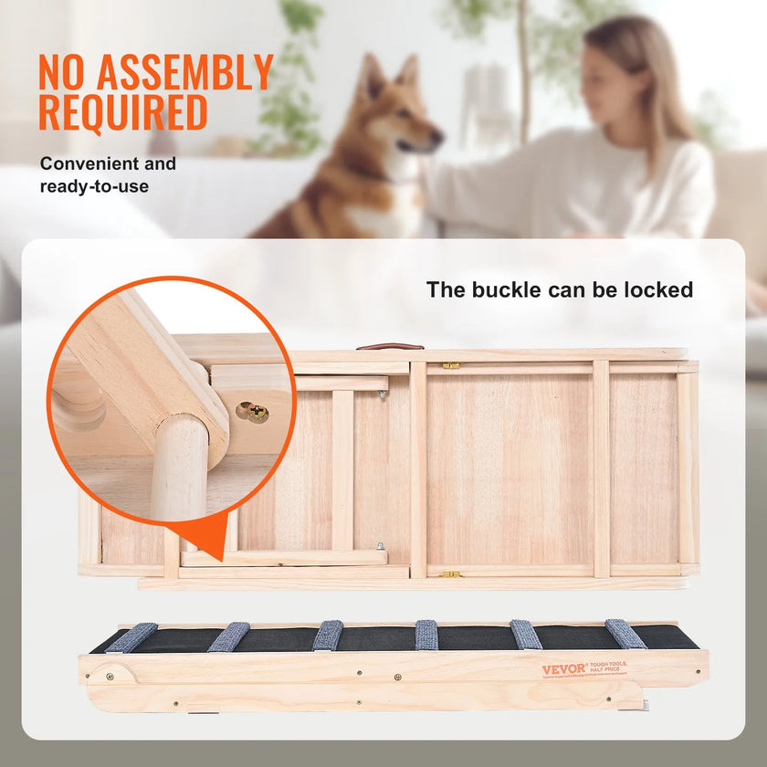 VEVOR Dog Ramp, Folding Pet Ramp for Bed, Adjustable Dog Ramp for Small, Large, Old Dogs & Cats, Wooden Pet Ramp with 41.3