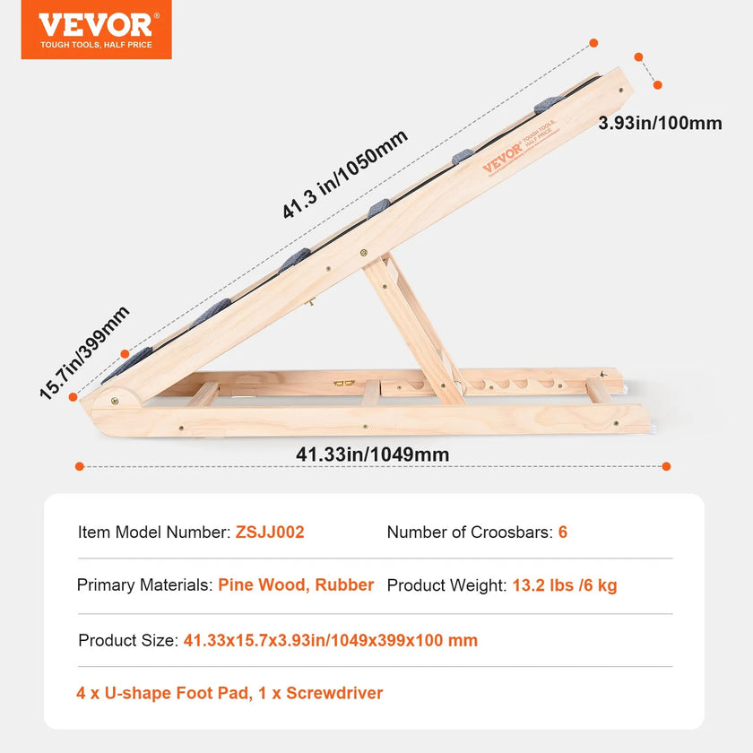VEVOR Dog Ramp, Folding Pet Ramp for Bed, Adjustable Dog Ramp for Small, Large, Old Dogs & Cats, Wooden Pet Ramp with 41.3