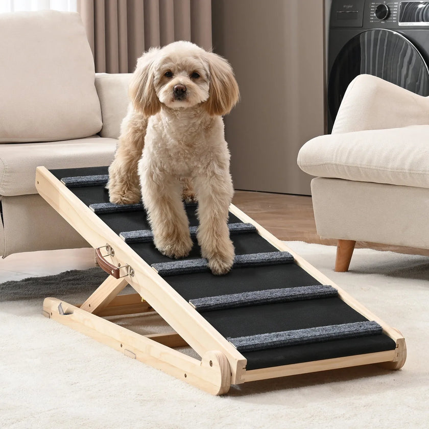 VEVOR Dog Ramp, Folding Pet Ramp for Bed, Adjustable Dog Ramp for Small, Large, Old Dogs & Cats, Wooden Pet Ramp with 41.3
