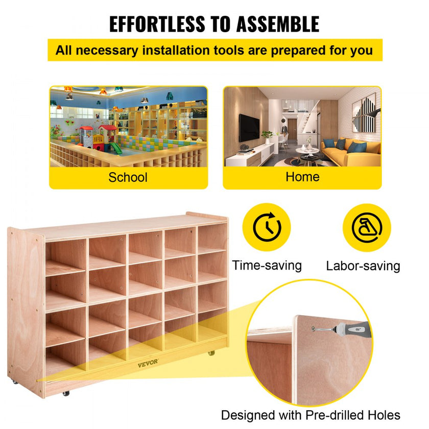 VEVOR Cubby Tray Storage Cabinet 20 Section Cubby Storage Shelf 4x5 Home Daycare