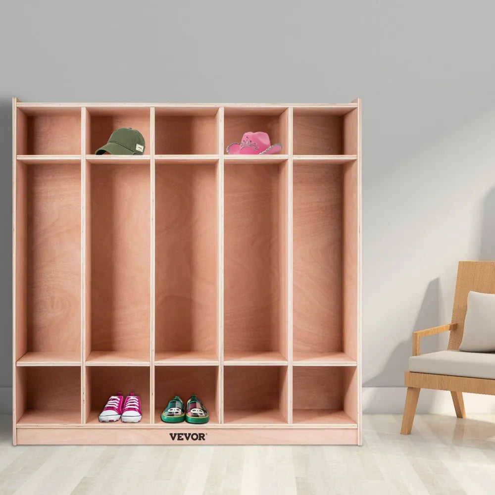 VEVOR Preschool Cubby Lockers 5-Section Plywood Birch Coat Locker 15MM Thickness Kids Locker for Home 48.4 Inch High Durable Classroom Lockers for Toddlers and Kids Commercial or Personal Use