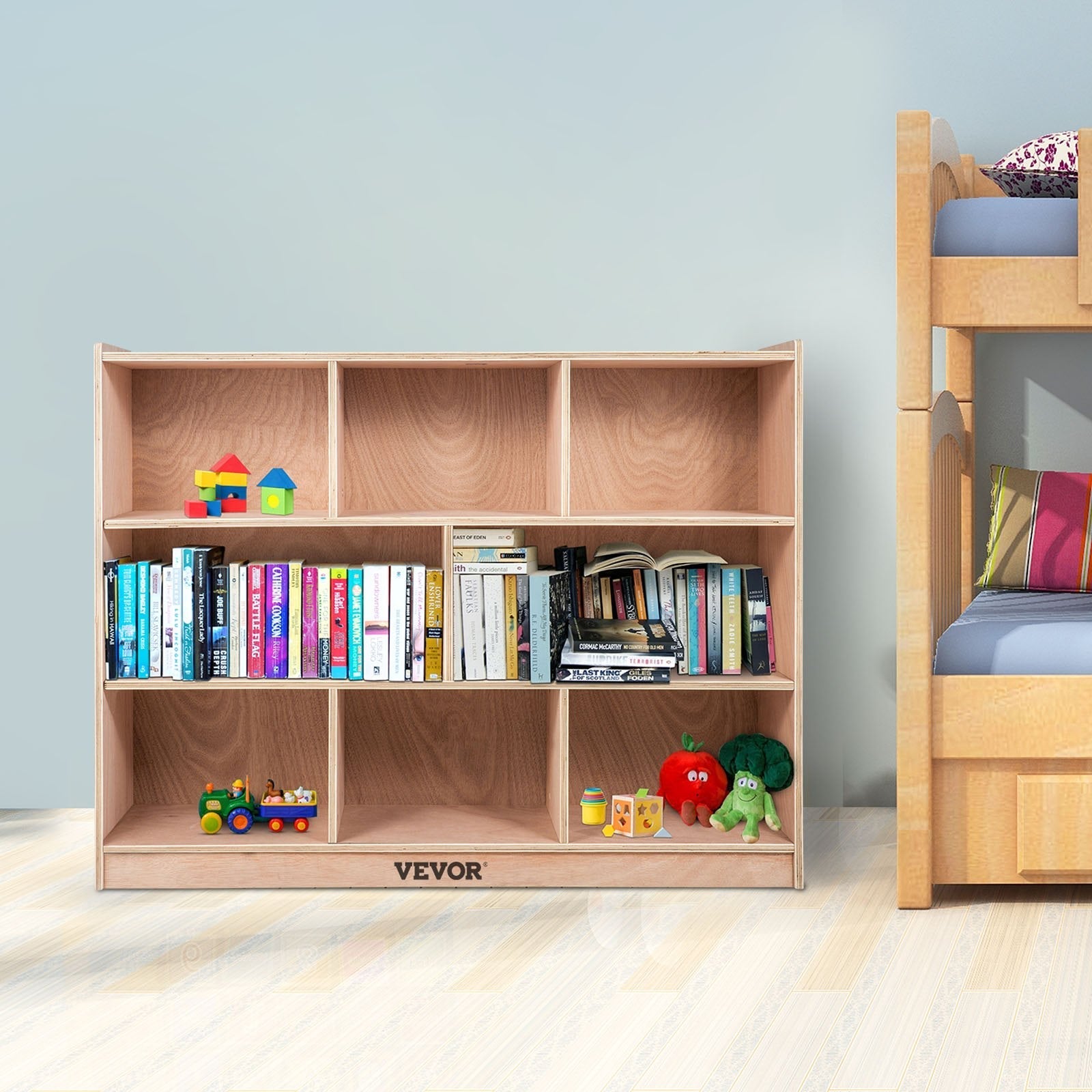 VEVOR Classroom Storage Cabinet Plywood 8-Section Preschool Storage Shelves 36 Inch High Classroom Cabinet Storage with Casters