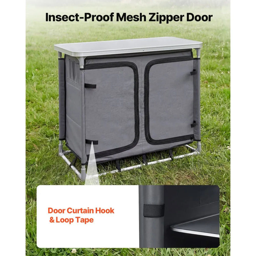 VEVOR Portable Camping Storage Cabinet & Outdoor Kitchen Table with 6 Shelves and Carry Bag