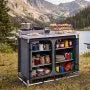 VEVOR Portable Camping Storage Cabinet & Outdoor Kitchen Table with 6 Shelves and Carry Bag