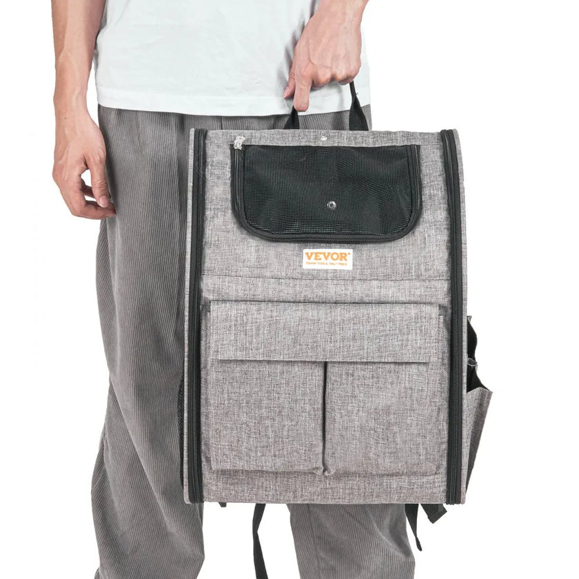 VEVOR Cat Carrier with Wheels, Rolling Pet Carrier with Telescopic Handle and Shoulder Strap, Dog Carrier with Wheels for Pets under 18 lbs, with 1 Folding Bowl, Grey