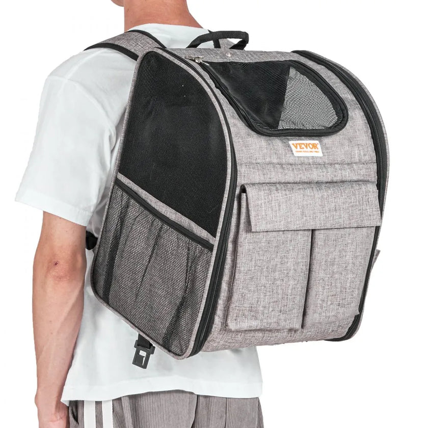 VEVOR Cat Carrier with Wheels, Rolling Pet Carrier with Telescopic Handle and Shoulder Strap, Dog Carrier with Wheels for Pets under 18 lbs, with 1 Folding Bowl, Grey