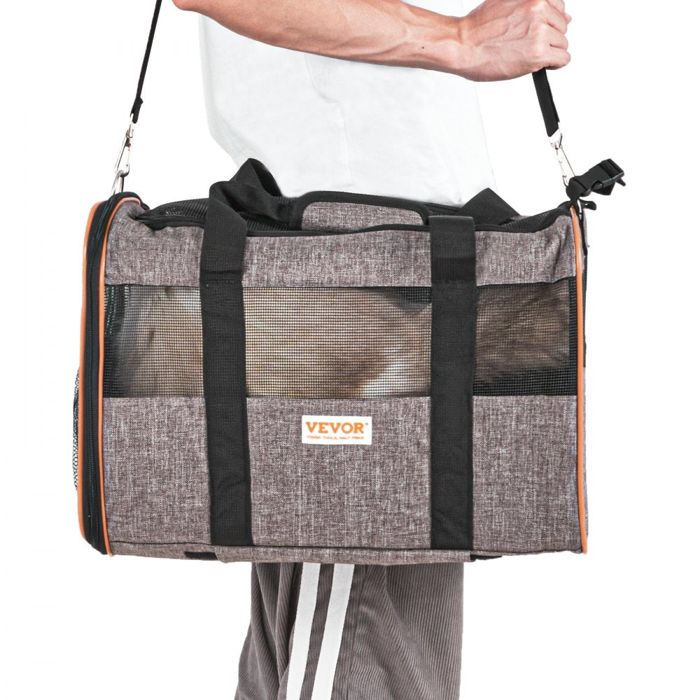 VEVOR Cat Carrier with Wheels, Airline Approved Rolling Pet Carrier with Telescopic Handle and Shoulder Strap, Dog Carrier with Wheels for Pets under 22 lbs, with 1 Folding Bowl, Grey