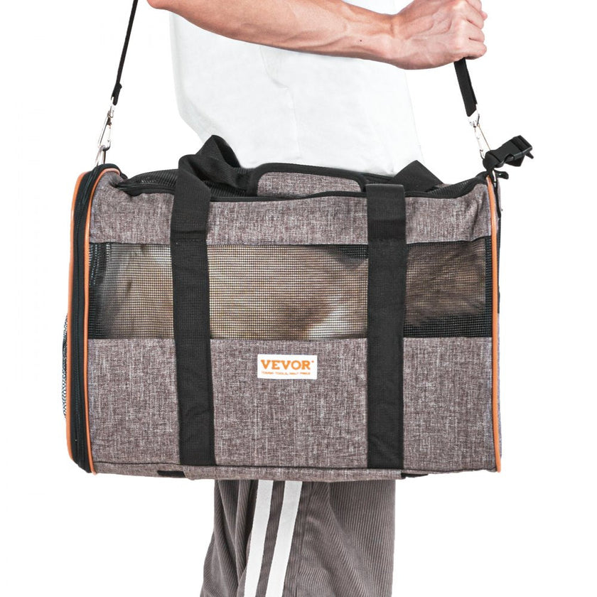 VEVOR Cat Carrier with Wheels, Airline Approved Rolling Pet Carrier with Telescopic Handle and Shoulder Strap, Dog Carrier with Wheels for Pets under 22 lbs, with 1 Folding Bowl, Grey