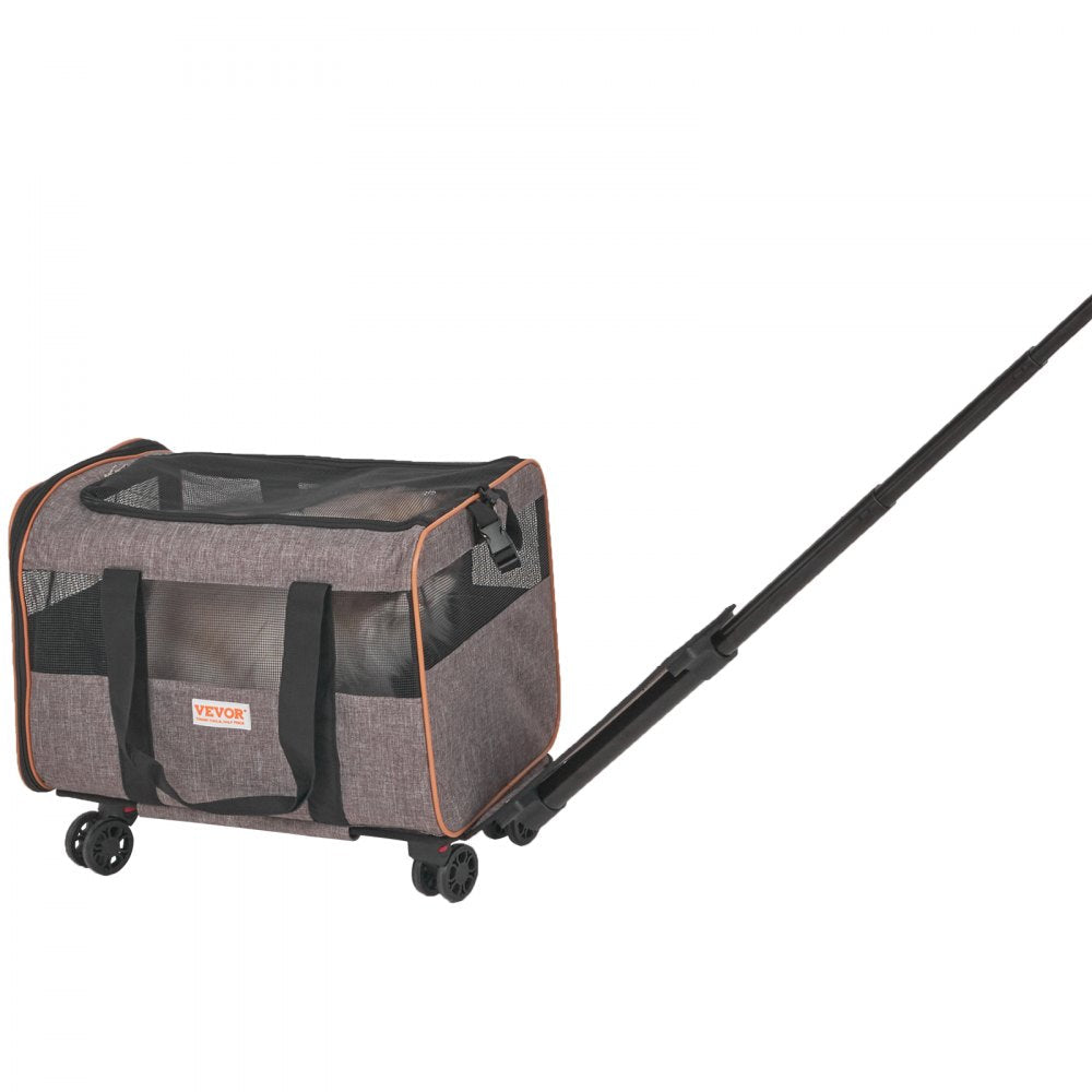 VEVOR Cat Carrier with Wheels, Airline Approved Rolling Pet Carrier with Telescopic Handle and Shoulder Strap, Dog Carrier with Wheels for Pets under 22 lbs, with 1 Folding Bowl, Grey