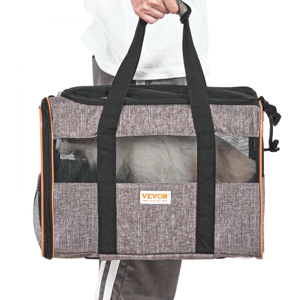 VEVOR Cat Carrier with Wheels, Airline Approved Rolling Pet Carrier with Telescopic Handle and Shoulder Strap, Dog Carrier with Wheels for Pets under 22 lbs, with 1 Folding Bowl, Grey