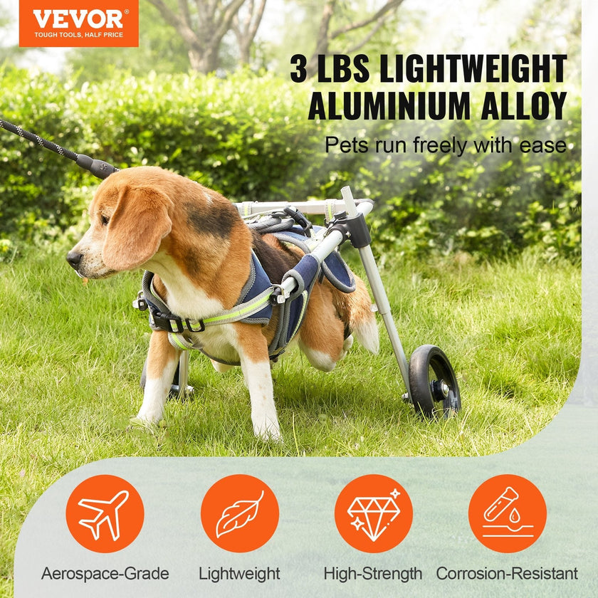 VEVOR 2 Wheels Dog Wheelchair for Back Legs, Pet Wheelchair Lightweight & Adjustable Assisting in Healing,  Dog Cart/Wheelchair for Injured, Disabled, Paralysis, Hind Limb Weak Pet(S)