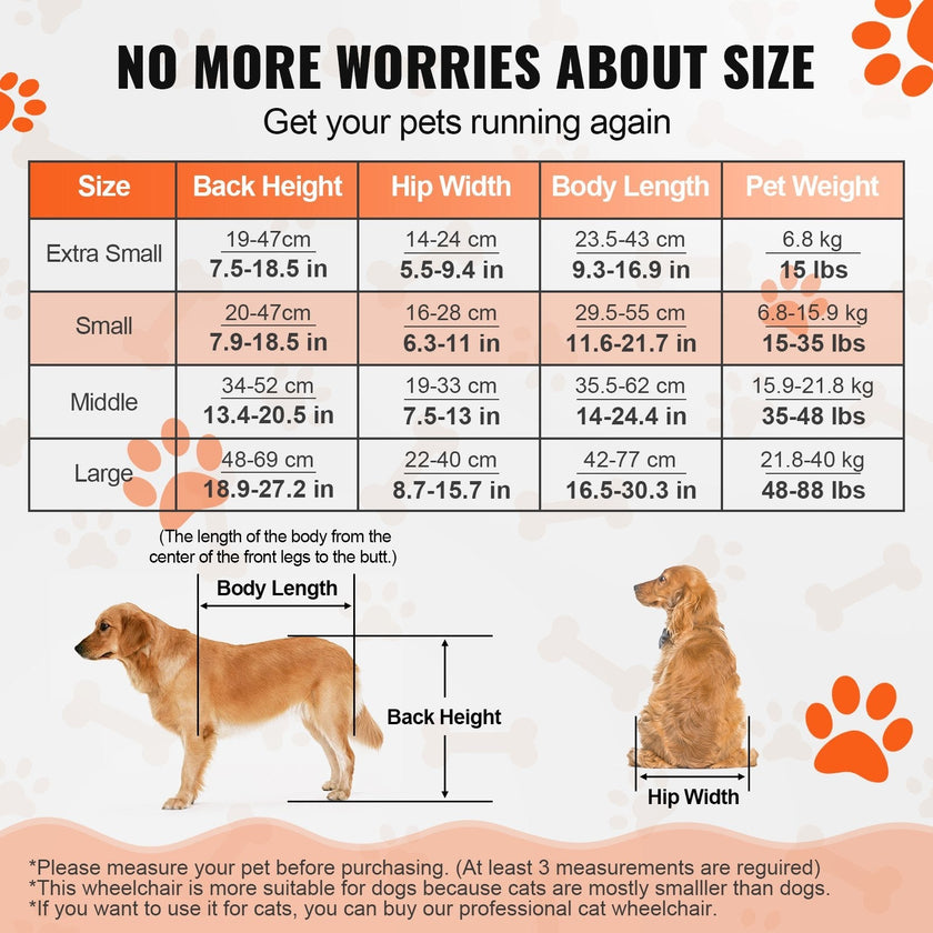 VEVOR 2 Wheels Dog Wheelchair for Back Legs, Pet Wheelchair Lightweight & Adjustable Assisting in Healing,  Dog Cart/Wheelchair for Injured, Disabled, Paralysis, Hind Limb Weak Pet(S)