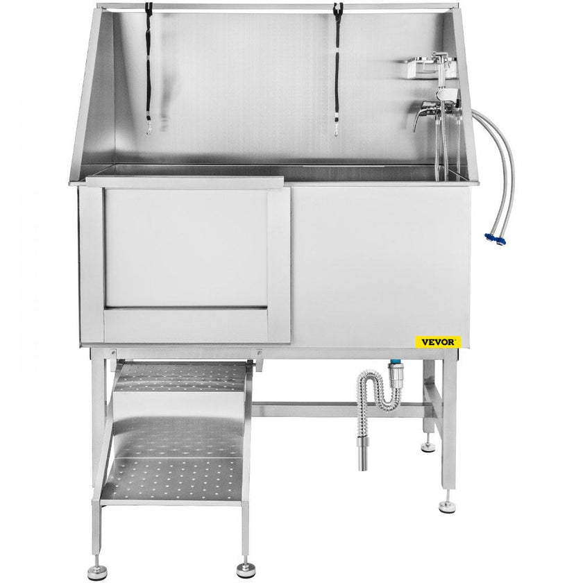 VEVOR 50 Inch Dog Grooming Tub, Professional Stainless Steel Pet Dog Bath Tub, with Steps Faucet & Accessories Dog Washing Station Left Door