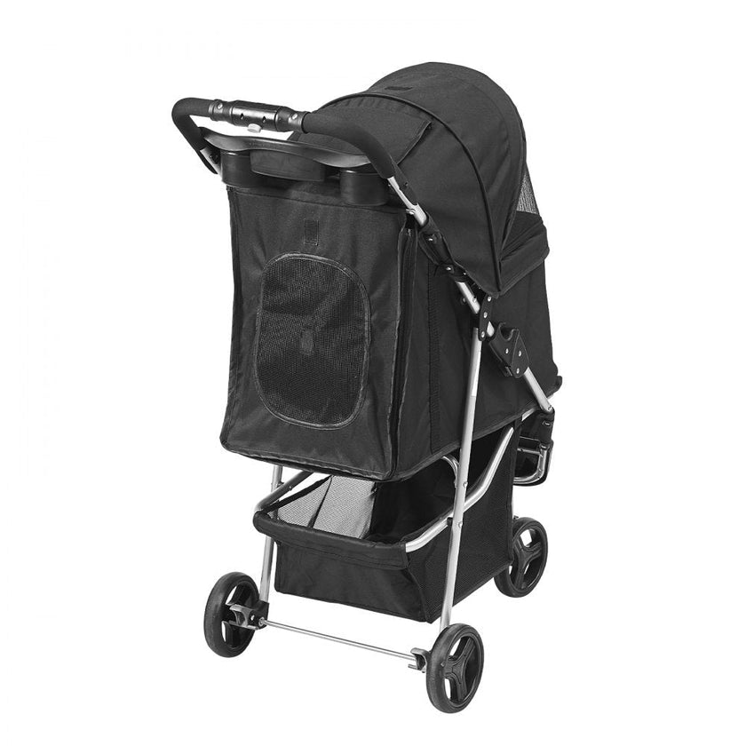 VEVOR Pet Stroller, 3 Wheels Dog Stroller Rotate with Brakes, 35lbs Weight Capacity, Puppy Stroller with Front Pedal, Velcro, Storage Basket and Cup Holder, for Dogs and Cats Travel, Black