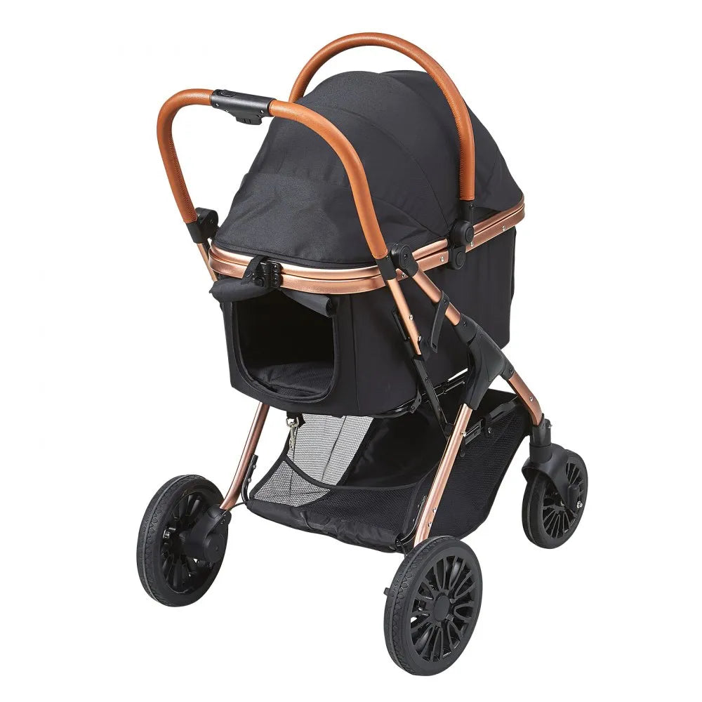 VEVOR Pet Stroller, 4 Wheels Dog Stroller Rotate with Brakes, 66 lbs Weight Capacity, Puppy Stroller with Detachable Carrier, Storage Basket and Pet Pad, for Small to Medium Sized Dogs, Black