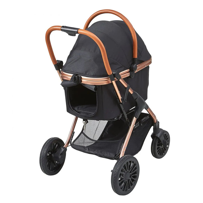 VEVOR Pet Stroller, 4 Wheels Dog Stroller Rotate with Brakes, 66 lbs Weight Capacity, Puppy Stroller with Detachable Carrier, Storage Basket and Pet Pad, for Small to Medium Sized Dogs, Black