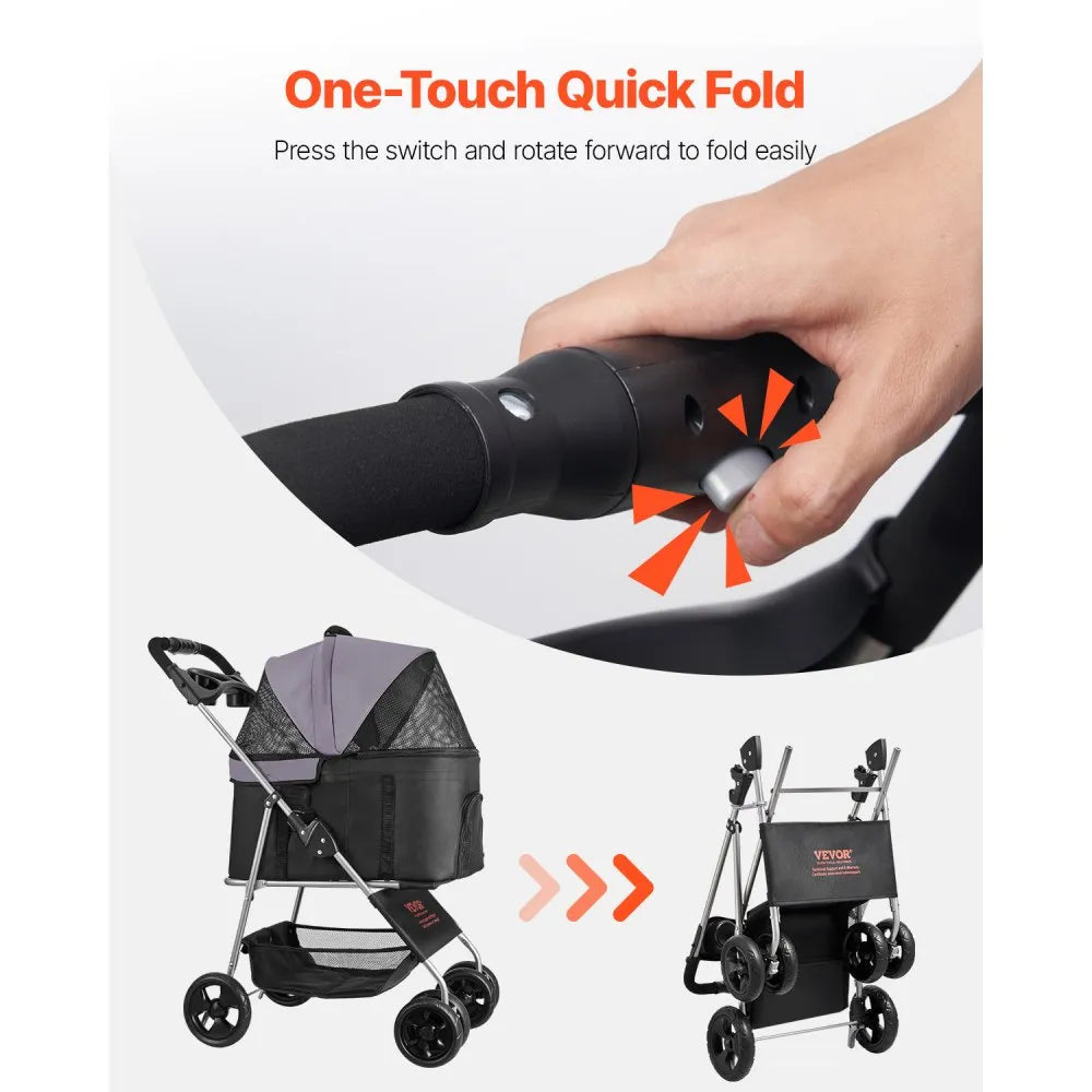 VEVOR Pet Stroller Foldable 4 Wheels Dog Stroller Detachable Carrier up to 35lbs