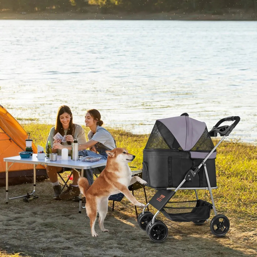 VEVOR Pet Stroller Foldable 4 Wheels Dog Stroller Detachable Carrier up to 35lbs