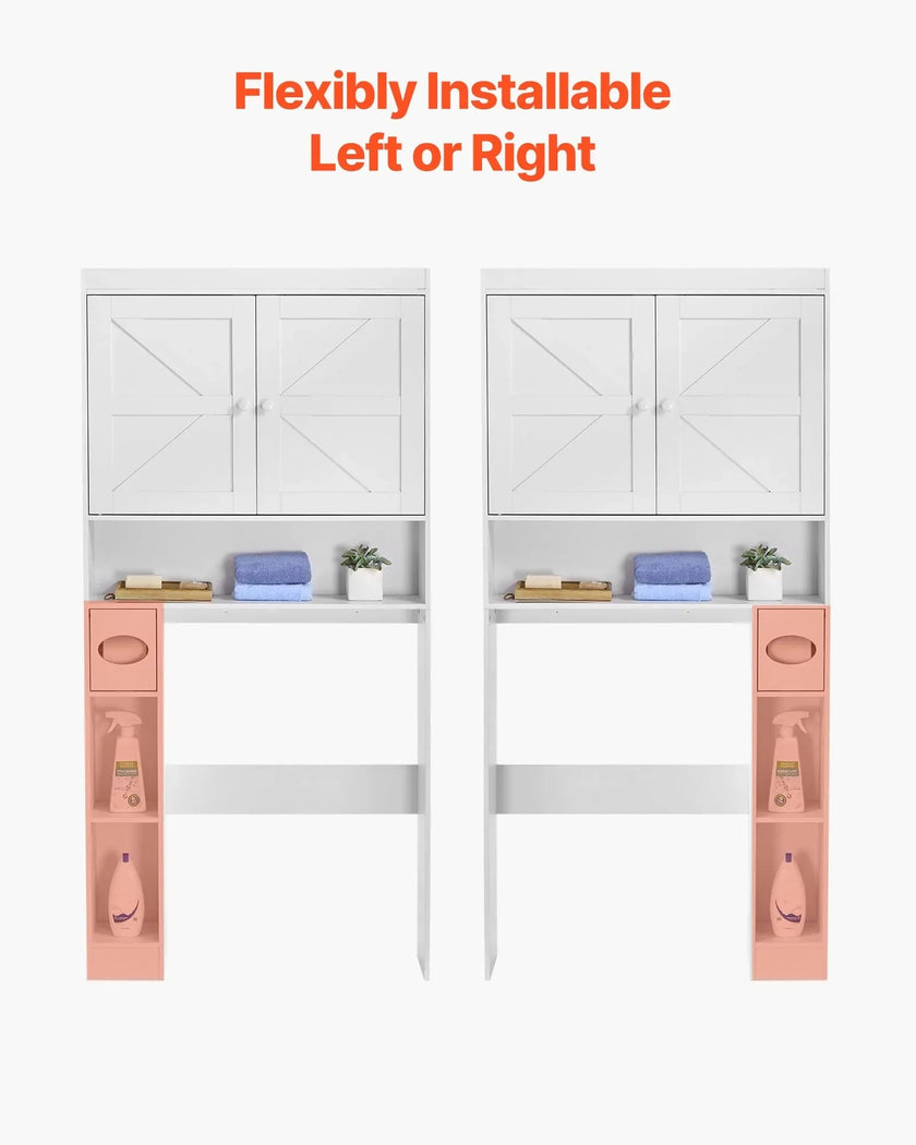 VEVOR Over The Toilet Storage Cabinet, 67.44 in Height Bathroom Storage Organizer with Double Door and Adjustable Shelf, Bathroom Space Saver Organizer Above Toilet with Open Shelf, White