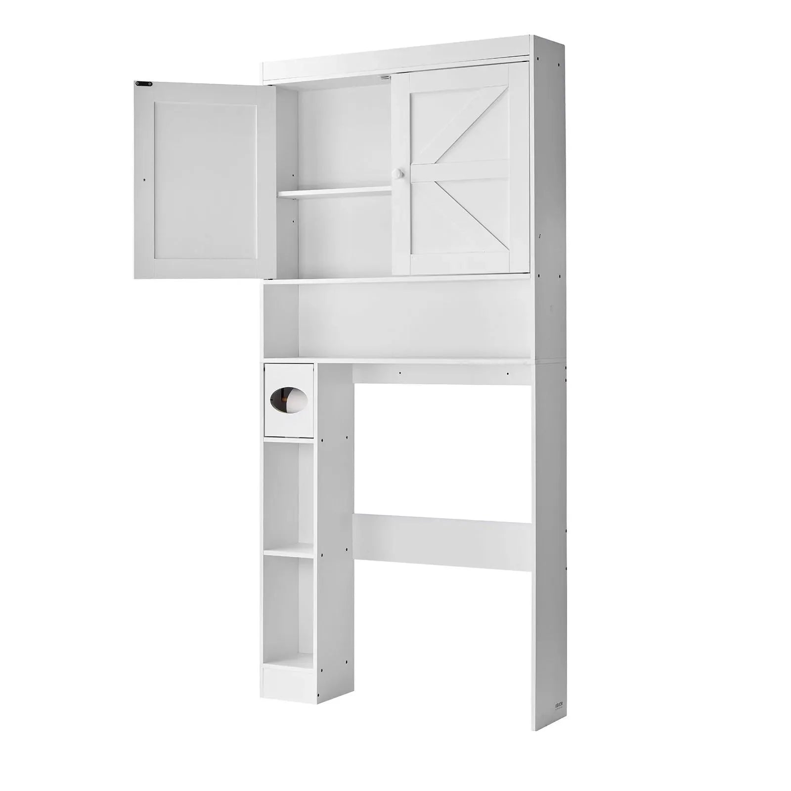 VEVOR Over The Toilet Storage Cabinet, 67.44 in Height Bathroom Storage Organizer with Double Door and Adjustable Shelf, Bathroom Space Saver Organizer Above Toilet with Open Shelf, White