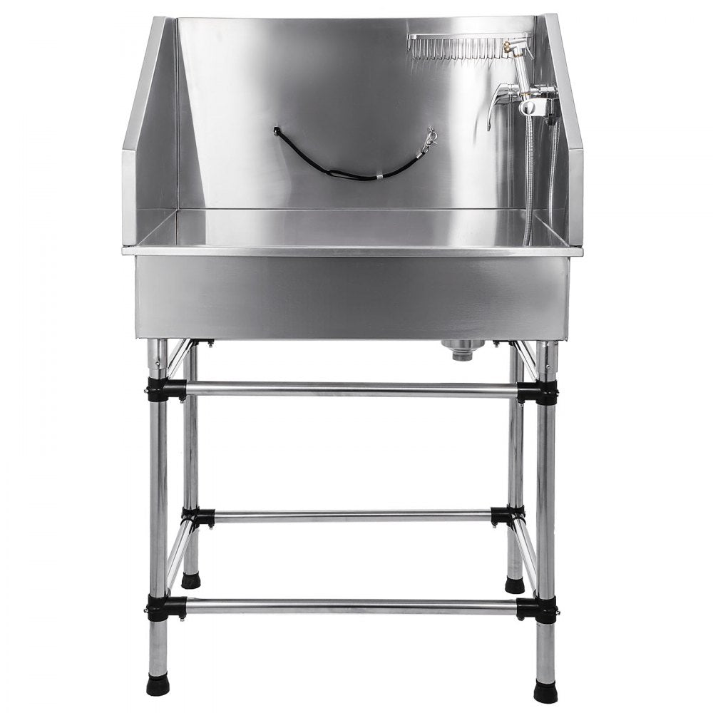 VEVOR Dog Grooming Tub 38 Inch Stainless Steel Professional Pet Bathing Tub Station Small Medium Pet Grooming Tub Wash Shower Sink with Faucet and Accessories Dog Washing Station Pet Bath Tub