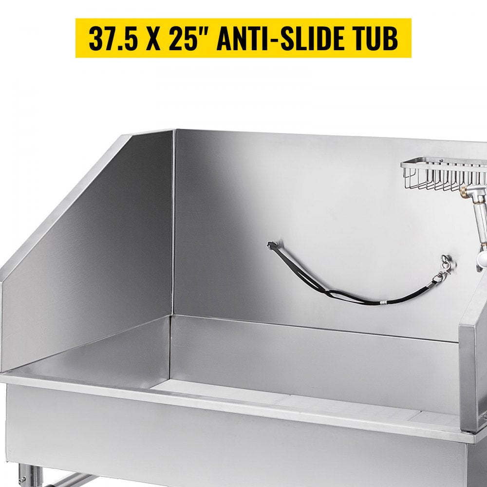 VEVOR Dog Grooming Tub 38 Inch Stainless Steel Professional Pet Bathing Tub Station Small Medium Pet Grooming Tub Wash Shower Sink with Faucet and Accessories Dog Washing Station Pet Bath Tub