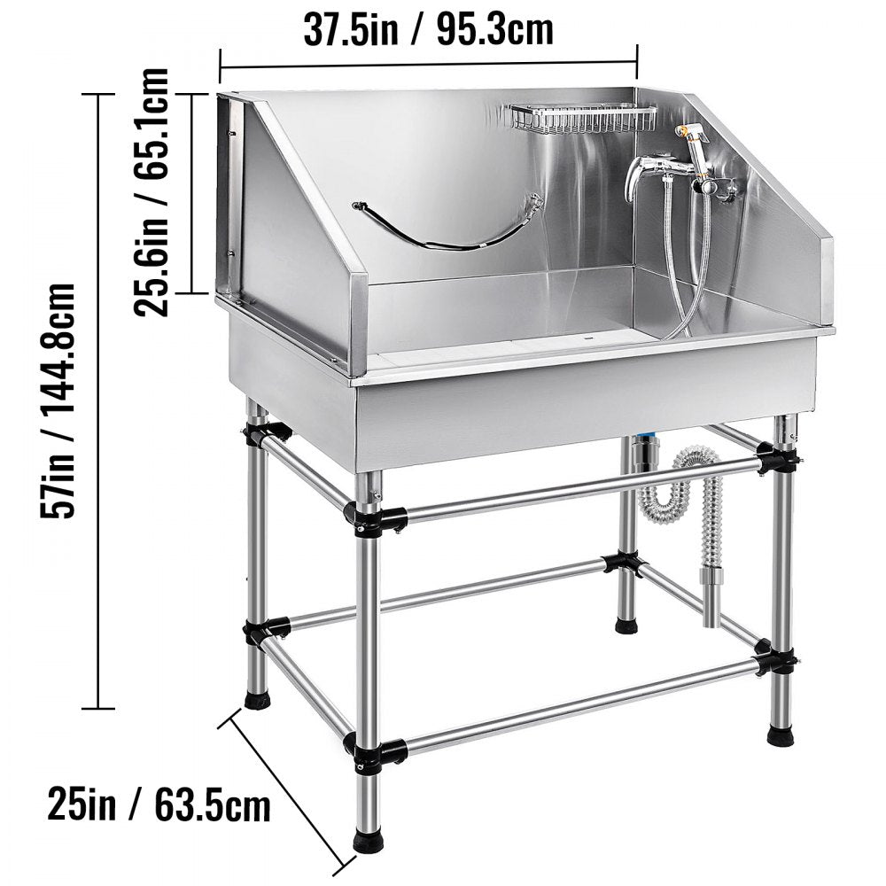 VEVOR Dog Grooming Tub 38 Inch Stainless Steel Professional Pet Bathing Tub Station Small Medium Pet Grooming Tub Wash Shower Sink with Faucet and Accessories Dog Washing Station Pet Bath Tub