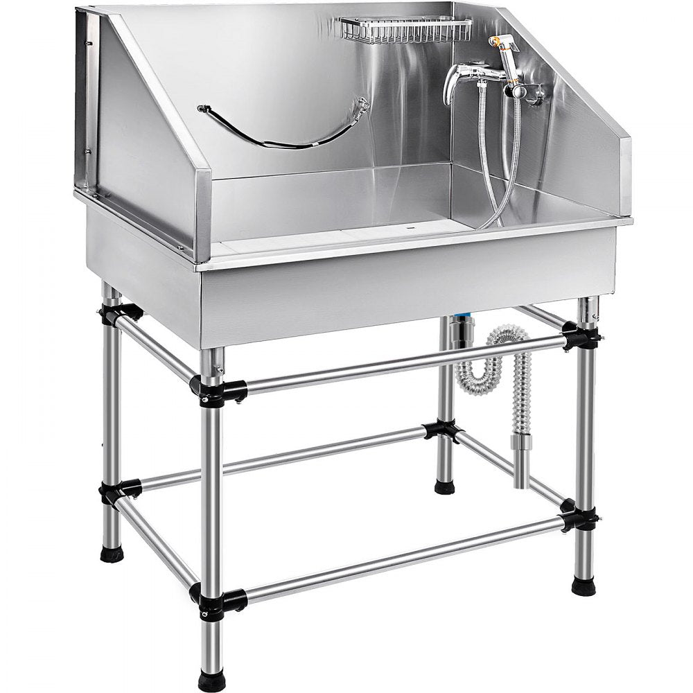 VEVOR Dog Grooming Tub 38 Inch Stainless Steel Professional Pet Bathing Tub Station Small Medium Pet Grooming Tub Wash Shower Sink with Faucet and Accessories Dog Washing Station Pet Bath Tub