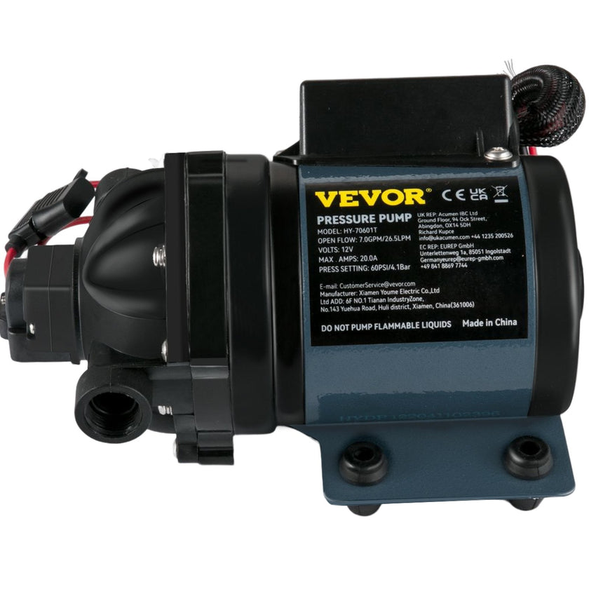 VEVOR Washdown Pump, 12V DC, 7 GPM 60 PSI, Max. 10 FT Lift Self Priming Water Pump, w/ EPDM Valve, Universal Salt Water Strainer & Female/Male Thread, for RV, Marine Deck, Yacht
