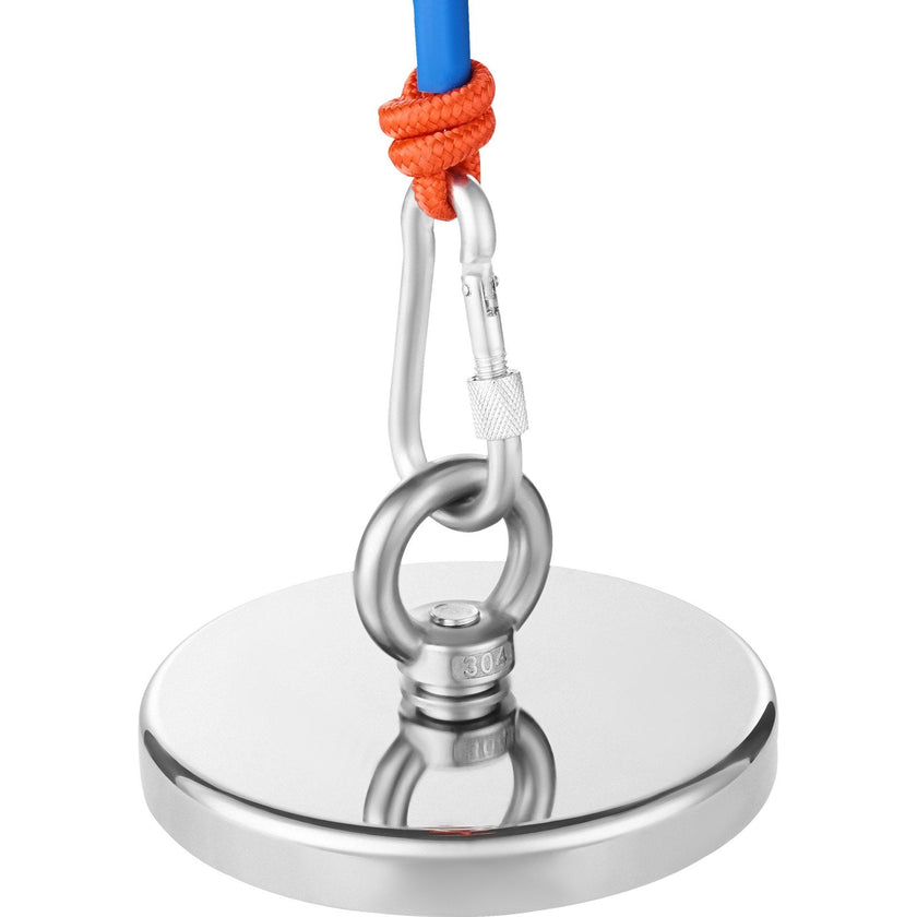 VEVOR 1300 LBS Strong Fishing Magnet Kit Single Sided Pull Force Rope Carabiner