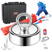 VEVOR Magnet Fishing Kit, 1200lbs Pulling Force Double Sided Fishing Magnets, 2.95inch Diameter Magnet with Rope, Grappling Hook, Gloves, Waterproof Case, Threadlocker, Eye Bolt, for Fishing
