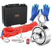 VEVOR Magnet Fishing Kit, 1200lbs Pulling Force Double Sided Fishing Magnets, 2.95inch Diameter Magnet with Rope, Grappling Hook, Gloves, Waterproof Case, Threadlocker, Eye Bolt, for Fishing