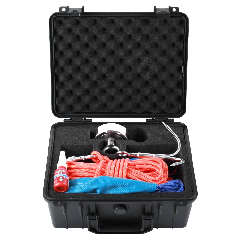 VEVOR Magnet Fishing Kit, 1200lbs Pulling Force Double Sided Fishing Magnets, 2.95inch Diameter Magnet with Rope, Grappling Hook, Gloves, Waterproof Case, Threadlocker, Eye Bolt, for Fishing