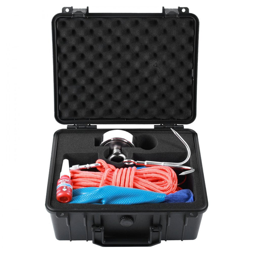 VEVOR Magnet Fishing Kit, 1200lbs Pulling Force Double Sided Fishing Magnets, 2.95inch Diameter Magnet with Rope, Grappling Hook, Gloves, Waterproof Case, Threadlocker, Eye Bolt, for Fishing