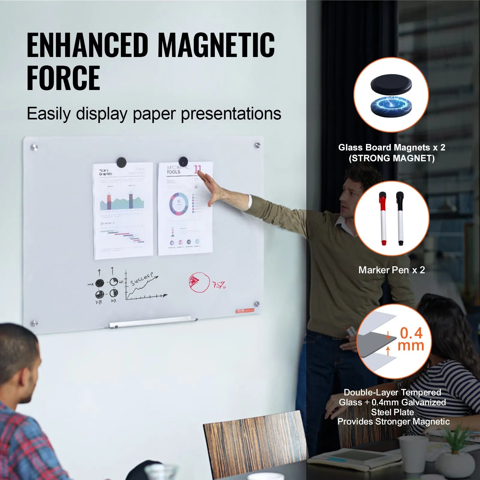VEVOR Magnetic Glass Whiteboard, Dry Erase Board 36