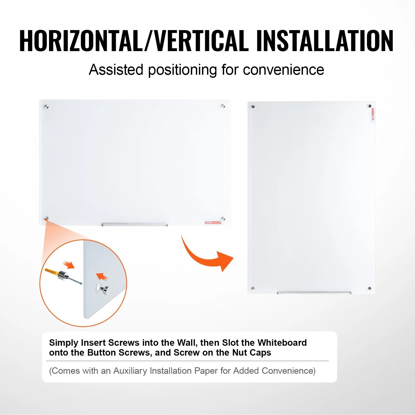 VEVOR Magnetic Glass Whiteboard, Dry Erase Board 36