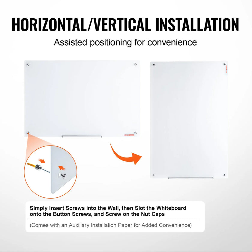 VEVOR Magnetic Glass Whiteboard, Dry Erase Board 36